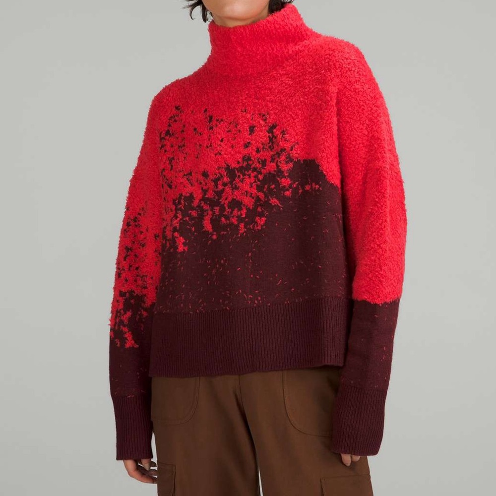Lululemon Ombre Knit‎ Textured Merino Wool Turtleneck Red Merlot/Carnation Red 8